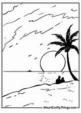 Beach Sunset Coloring Page Free Pages Garden Adult  sketch template