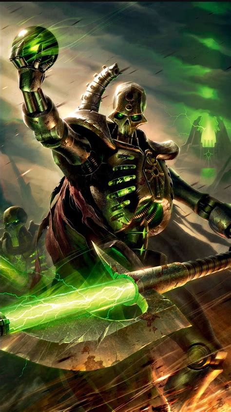 a painting of a skeleton holding a green light saber