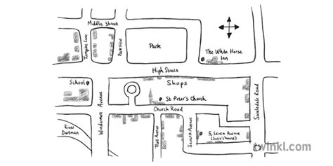 Sketch Map Black and White Illustration - Twinkl