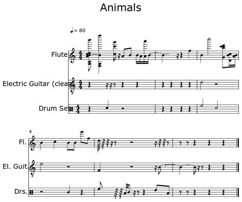 Animals - Sheet music for Flute, Electric Guitar