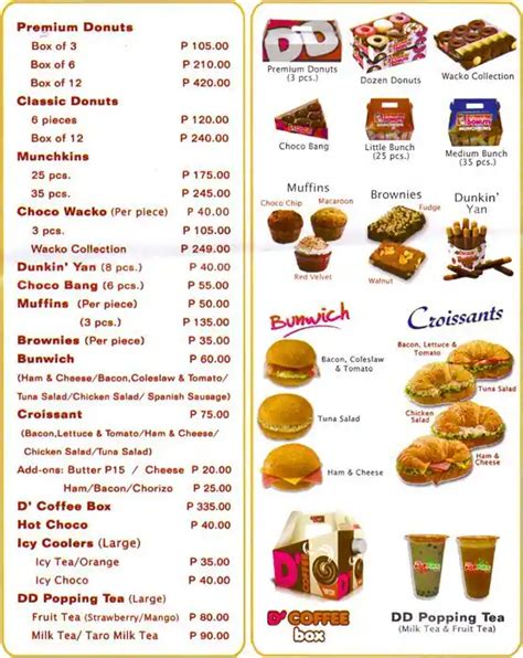 Dunkin Donuts Menu, Menu for Dunkin Donuts, Alabang, Muntinlupa City ...