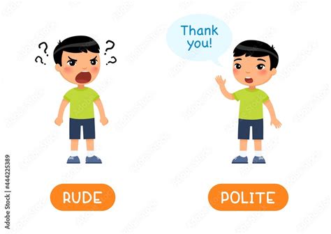 RUDE and POLITE antonyms word card, Opposites concept. Flashcard for English language learning ...