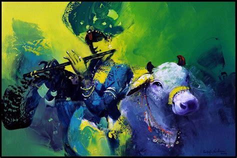 Buy Krishna Painting with Acrylic on Canvas by Kariyappa Hanchinamani | IndiGalleria