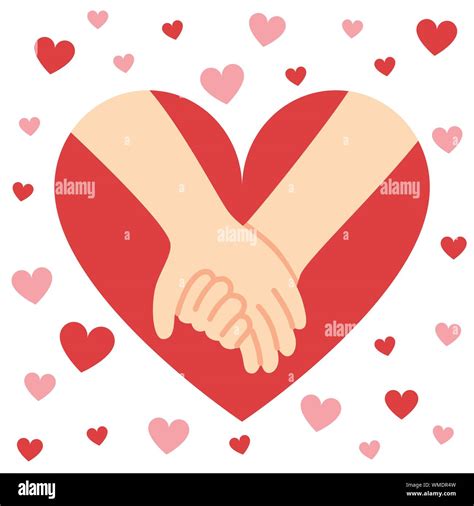 Couple Holding Hands Surrounded by Heart Cartoon Vector Illustration Stock Vector Image & Art ...