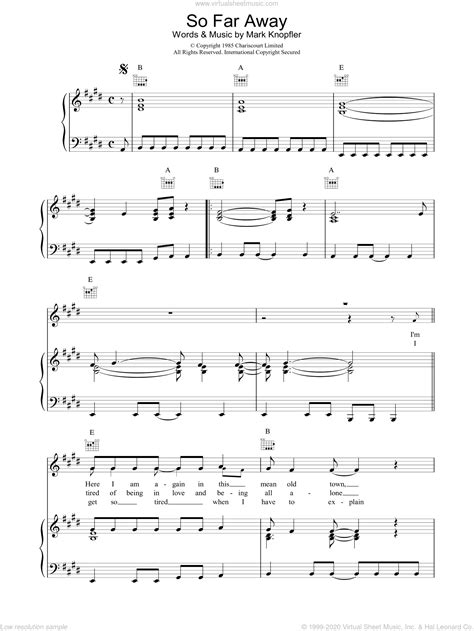 Straits - So Far Away sheet music for voice, piano or guitar