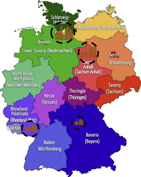 -Map of the regions of Germany considered in the case study with the ...