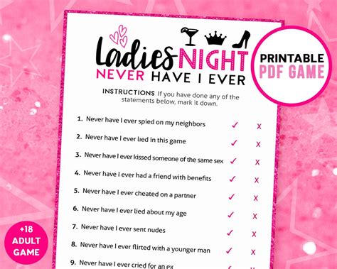 Ladies Night Games Never Have I Ever Printable Game Girls Night Party ...