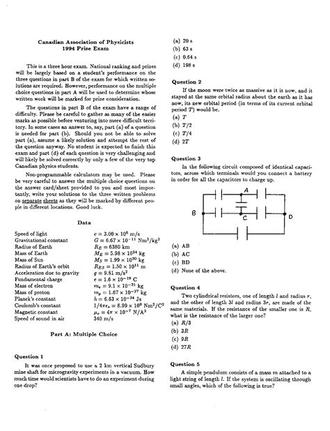 Microgravity Experiments - Physics - Exam Paper - Docsity