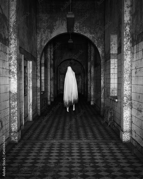 Floating Ghost in a Asylum Halloween Dark Black and White Film Grain ...