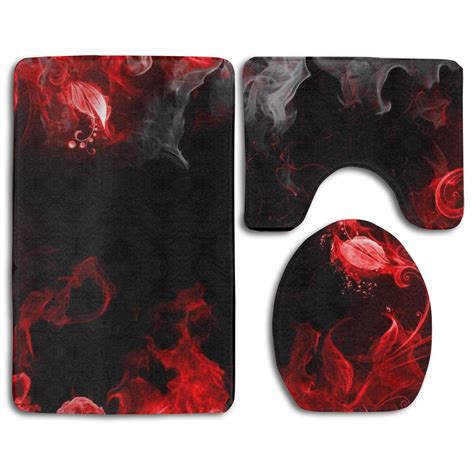 GOHAO Red Black White Abstract 3 Piece Bathroom Rugs Set Bath Rug ...