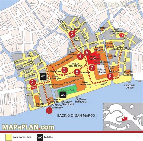 Venice top tourist attractions map - Marciana area with St Mark's Square (Piazza San Marco ...