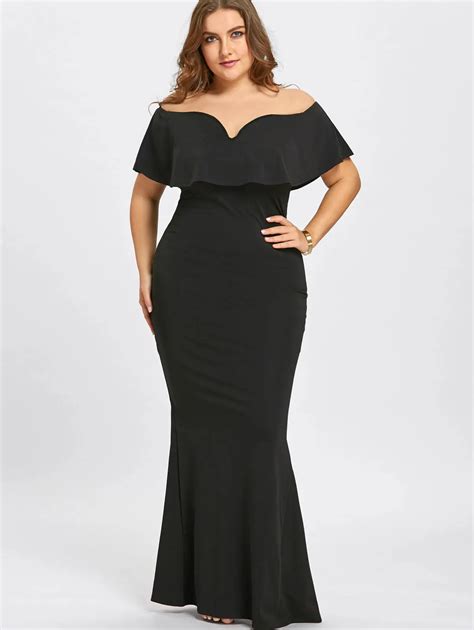 Gamiss Women Maxi Dresses Plus Size 5XL Ruffle Off The Shoulder Mermaid ...