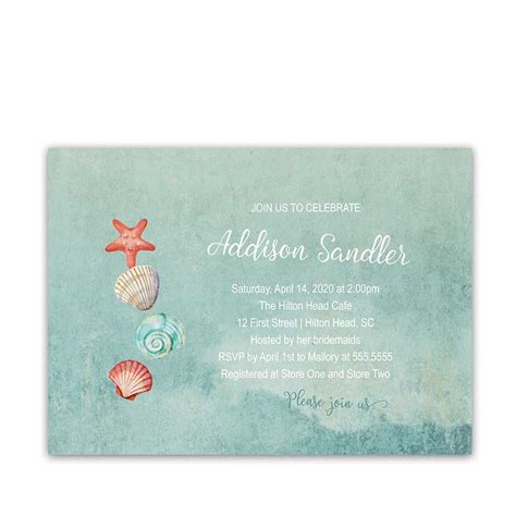 Beach Bridal Shower Invitation Seashell Starfish Ocean Theme