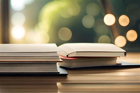 Premium Photo | A stack of books on a desk with a blurred background