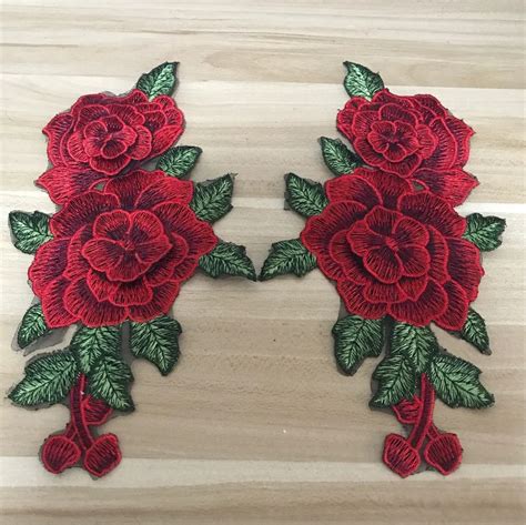 FFLACELL New 2pcs/Set Rose Applique Embroidery Flower Patches For ...