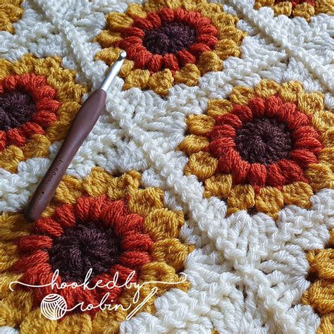 Crochet Sunflower Sunburst Granny Square — Hooked by Robin | Crochet ...