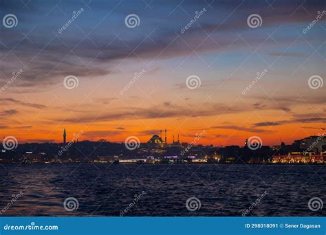 Istanbul View at Sunset from a Ferry on the Bosphorus. Stock Image - Image of blue, travel ...