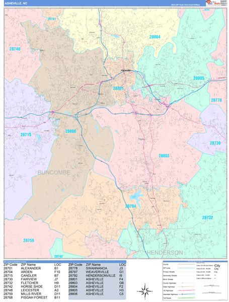 Asheville North Carolina Zip Code Maps - Color Cast