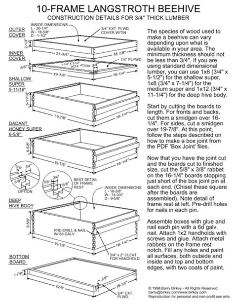 Langstroth hive frame plans