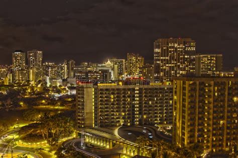 Honolulu skyline night HDR stock photo. Image of star - 21937720