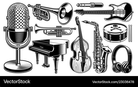 Set of black and white of musical instruments Vector Image