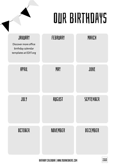 Printable Office Birthday Calendar