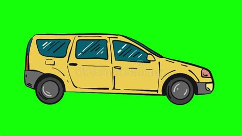 Yellow Universal Car Moving Animation Isolated on Green Screen, Looped Comic Cartoon Animation ...