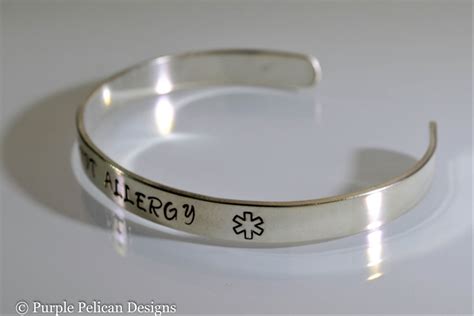 Peanut Allergy Medical alert cuff bracelet - Purple Pelican Designs