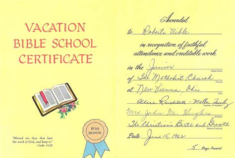 Uibles: A Family Blog: 1962 Roberta's Vacation Bible School Certificate - June 15