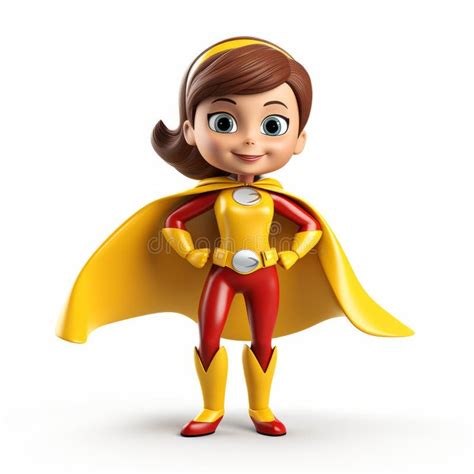 Authentic Adventure: 3d Female Superhero Kid in Light Red and Yellow Stock Illustration ...