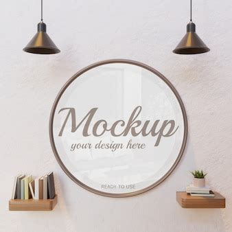 Premium PSD | Black circle frame mockup on the wall