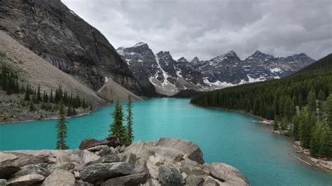 Moraine Lake Rocky Mountains Dramatic Sky Stock Footage Video (100% ...