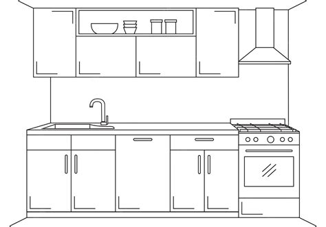 Muebles de cocina boceto en estilo de línea ilustración vectorial plan de cocina | Vector Premium