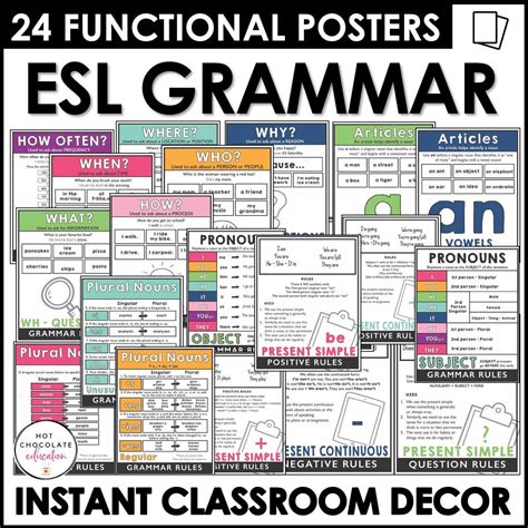 ESL ESL Grammar Posters: Set of 24 visuals to use as Functional Classroom Decor Shop instant ...