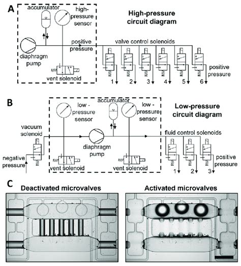 Diagrams describing high-and low-pressure circuits of the control ...