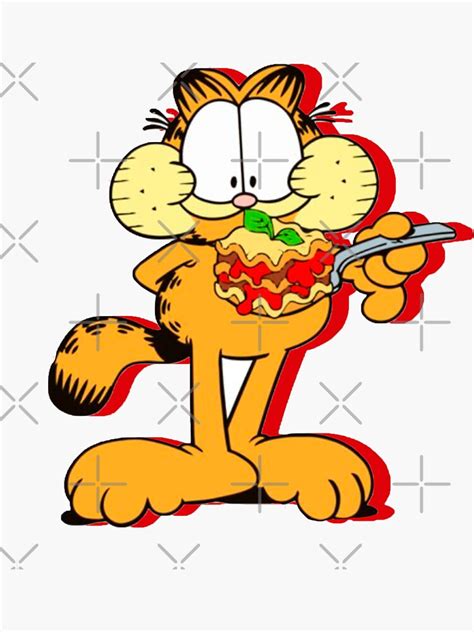 "Garfield - Eating Lasagna (Garfield)" Sticker for Sale by redblueyellowd | Redbubble