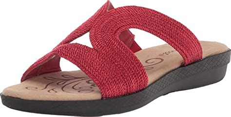 Amazon.com | Easy Street Women's Nia Slide Sandal, Red Woven, 9 Wide | Slides Navy Sandals, Navy ...