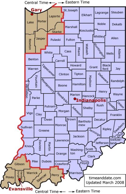 Indiana Illinois Border County Map | Time zones within Indiana. Enlarge for key. The Indiana ...