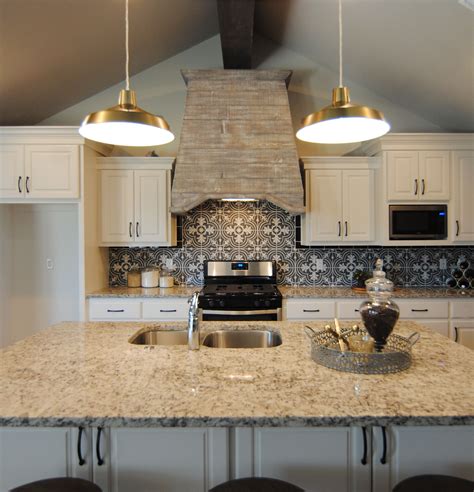 Ventura Homes Kitchen in Lubbock, Texas | Cement Tile Backsplash Design | Black and White Tile ...