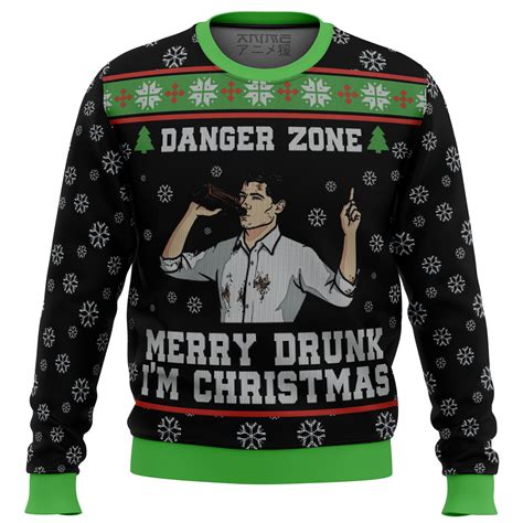 Merry Drunk I'm Christmas Sterling Archer Black Ugly Christmas Sweater ...