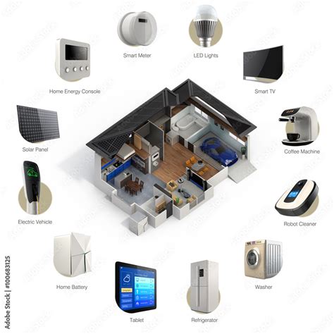 3D infographics of smart home automation technology. Smart appliances thumbnail image and text ...