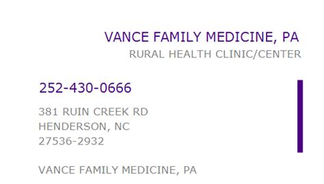 1619938479 NPI Number | VANCE FAMILY MEDICINE, PA | HENDERSON, NC | NPI ...