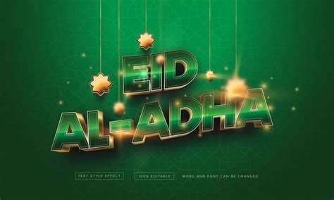 Premium Vector | Vector green islamic eid al adha mubarak with golden star text style effect ...