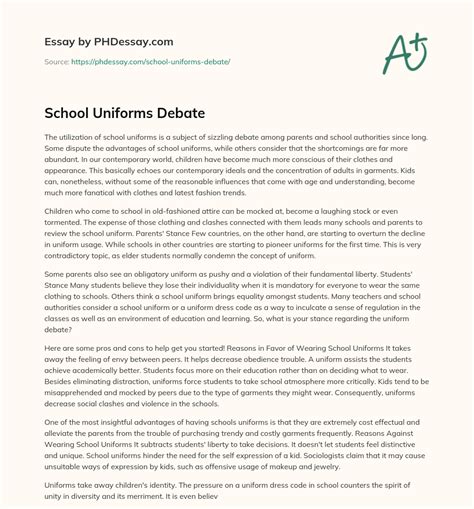 School Uniforms Debate Essay Example - PHDessay.com