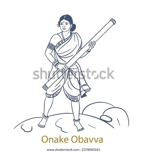 Onake Obavva Vector Line Art Illustration Stock Vector (Royalty Free ...