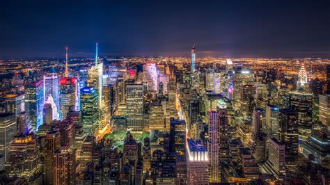 New York Cityscape Buildings With Attractive Lights During Night 4K 5K ...