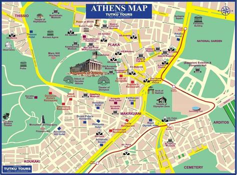 Map of Athens tourist: attractions and monuments of Athens