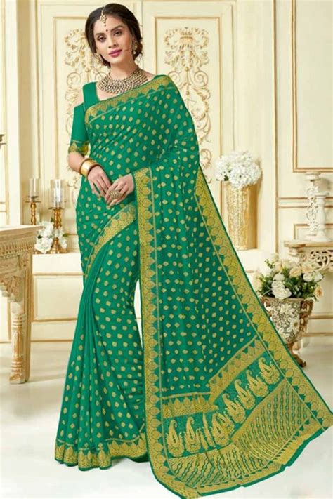 Pigment Green Chiffon Silk Saree With Silk Blouse | Saree, Crepe saree, Silk sarees