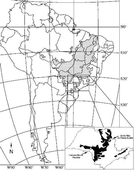 The distribution of the cerrado domain in South America. The inset map ...