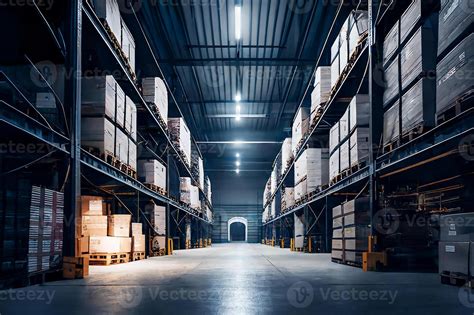 Large warehouse for storage of goods, racks, shelves, goods, background ...